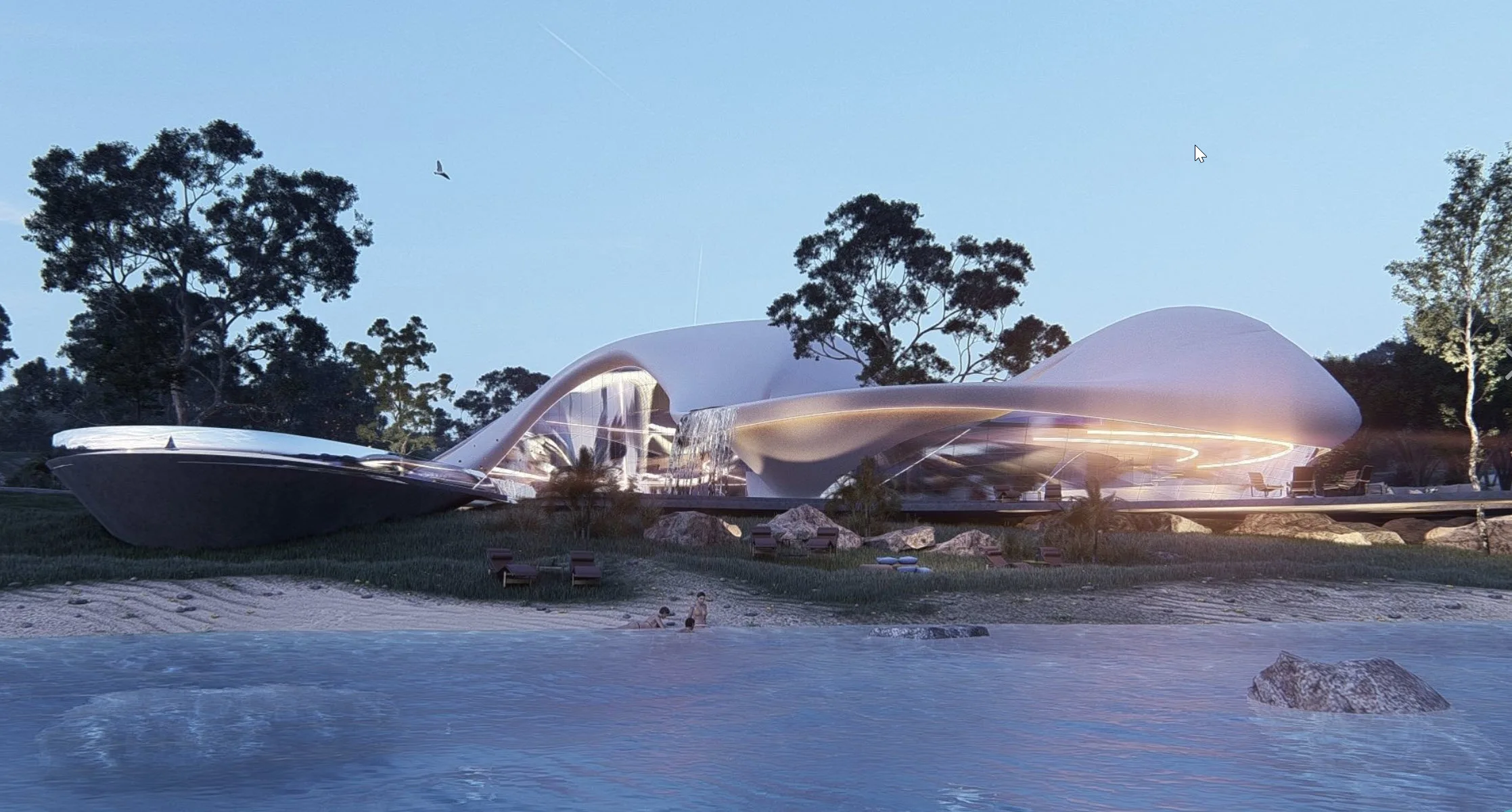 Conceptual waterfront residence architectural visualisation